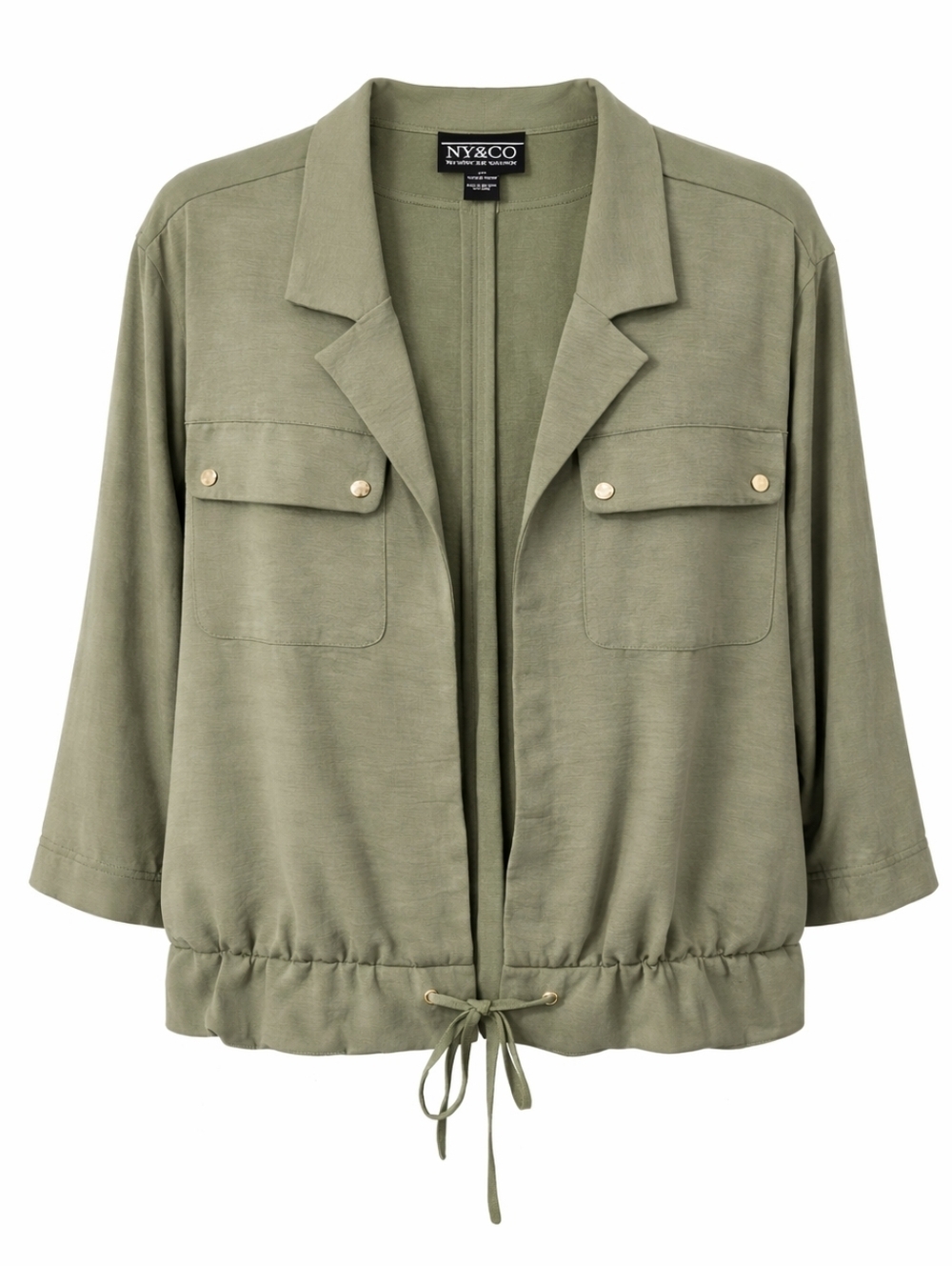 NYCC New York Women's Green Open Front Tie Hem Utility Shirt Jacket Sz 3X Casual